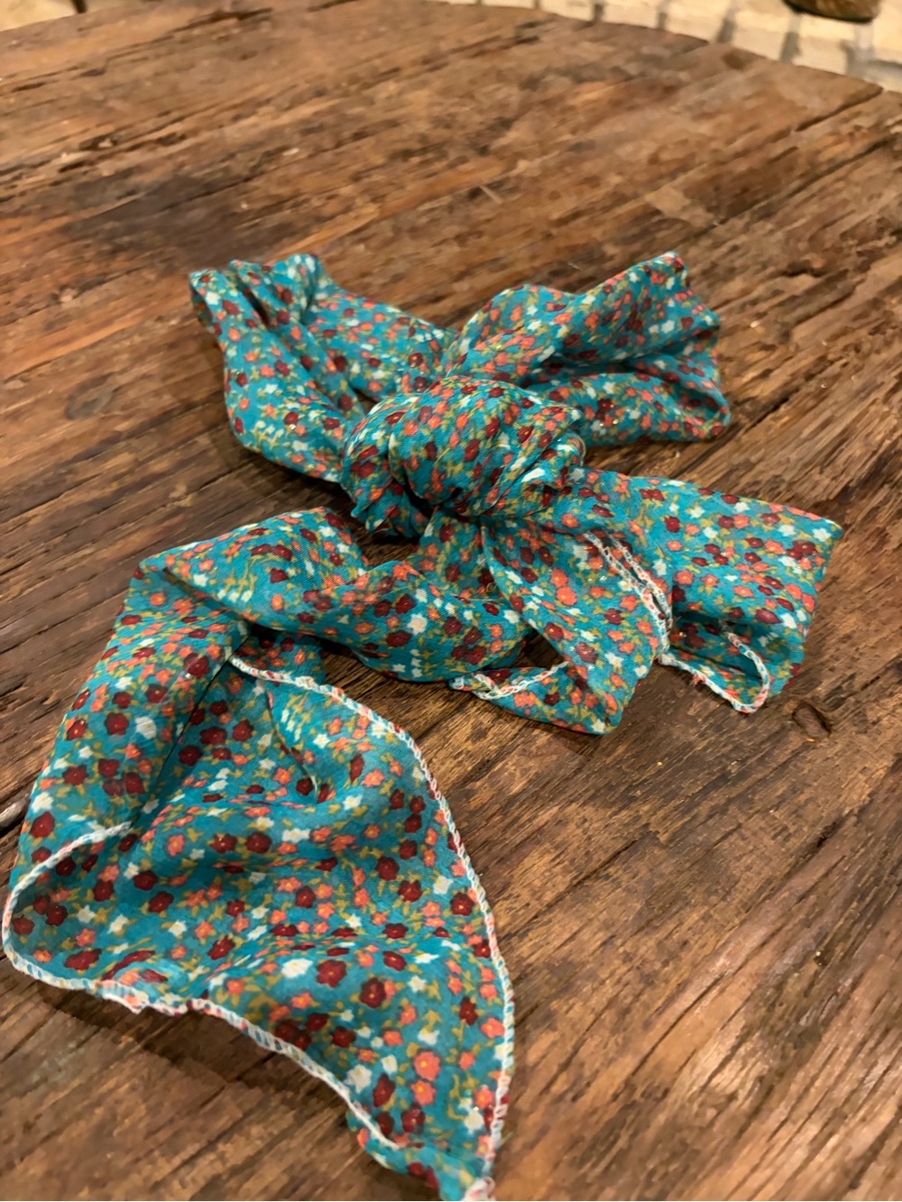 Chiffon neckerchief, scarf, hat scarf, hair tie - Teal floral